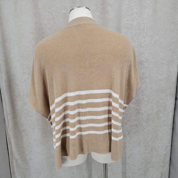 J. Crew One Size Sweater Poncho Tan White Stripes Mock Neck Women's - Picture 6 of 10
